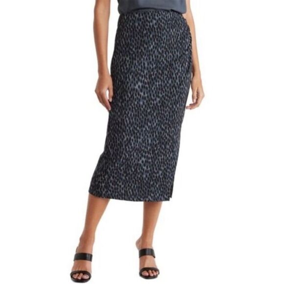 NWT Nordstrom Rack Women's  Blue Slate Leopard Spot Ruched Skirt Size XL - Picture 1 of 5